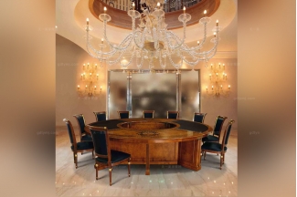 Minotti Luigi&Benigno欧式实木木皮拼花长餐桌餐厅系列