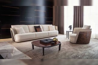 LUTUBE视频在线观看奢华品牌豪宅客厅家具米白布艺软包三人位沙发单人位沙发茶几组合
