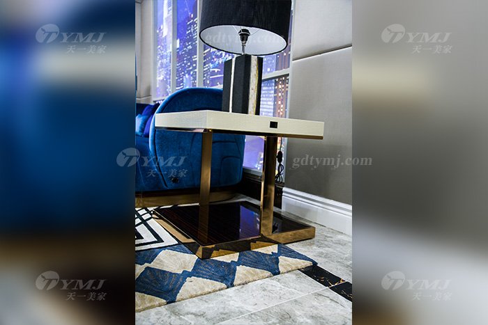 LUTUBE视频在线观看奢华家具品牌别墅轻奢后现代家具客厅蓝色优质绒布艺沙发组合角几