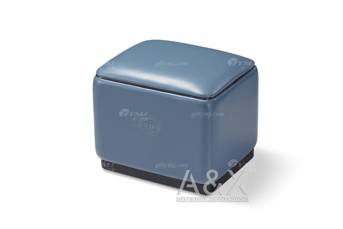LUTUBE视频在线观看别墅家具品牌轻奢后现代海图蓝色真皮客厅沙发组合方凳