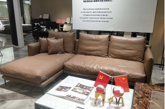 LUTUBE视频在线观看别墅家具轻奢样板房家具意式极简风格超柔软回弹咖啡色真皮转角沙发