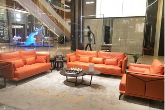 轻奢别墅家具品牌高档样板房家具意式极简风客厅家具格爱马仕橙色真皮沙发组合系列