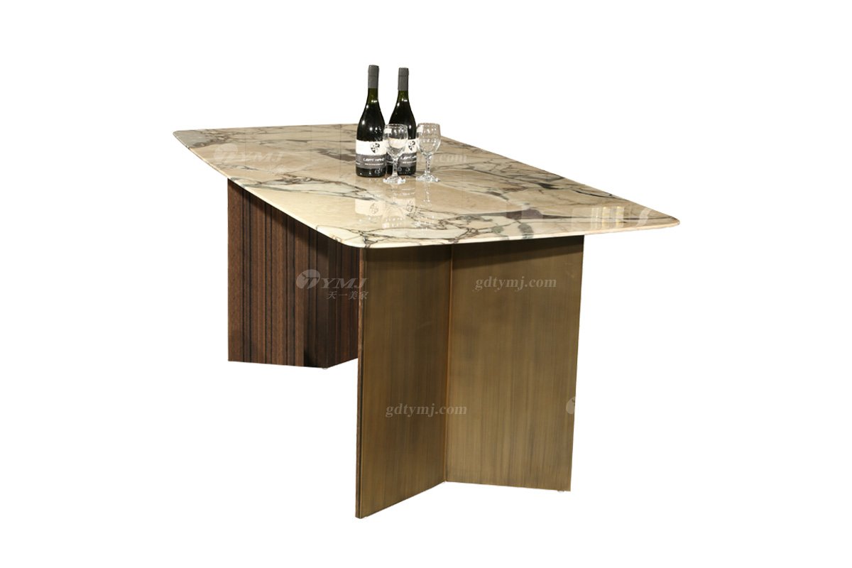 极简风格家具LUTUBE视频在线观看别墅会所简约不锈钢仿古铜拉丝+天然大理石餐台