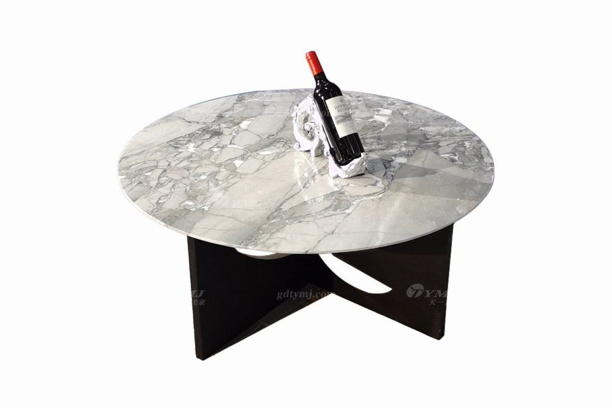 极简风格家具LUTUBE视频在线观看别墅会所简约烟熏木皮+天然大理石圆几