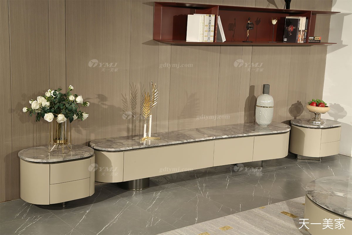 极简风格家具LUTUBE视频在线观看别墅会所大宅家用香槟金+天然大理石电视柜D622地柜