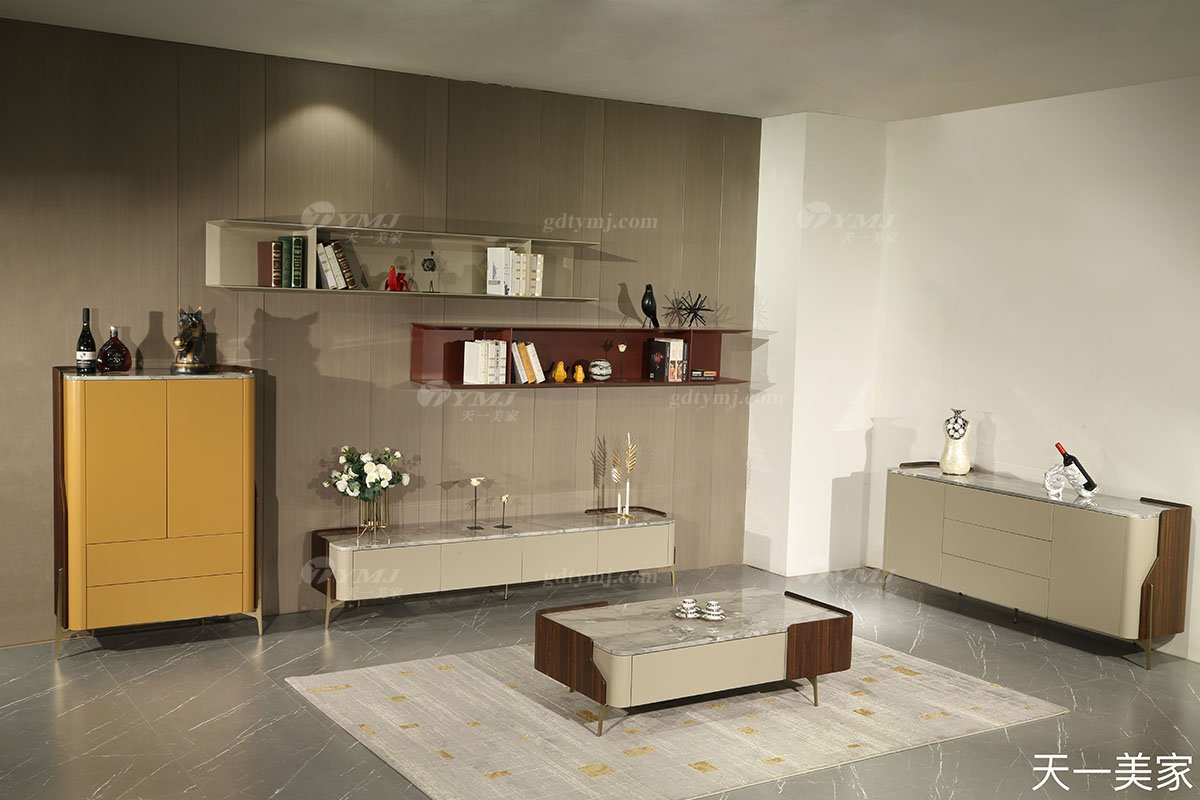 极简风格家具LUTUBE视频在线观看别墅会所大宅家用钛金五金+天然大理石备餐柜H615餐边柜