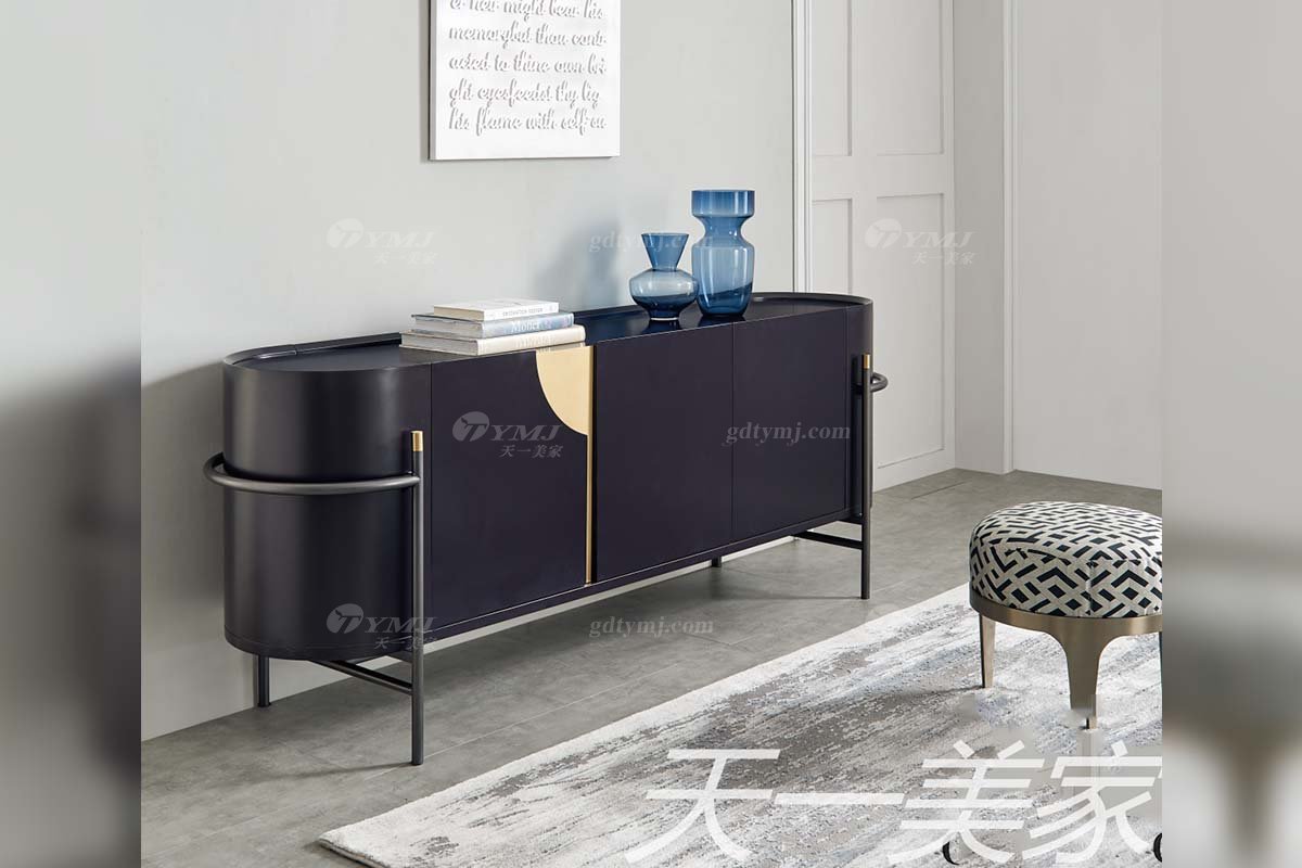 极简风格家具LUTUBE视频在线观看别墅会所大宅简约E0级环保板黑色餐边柜WD601餐边柜
