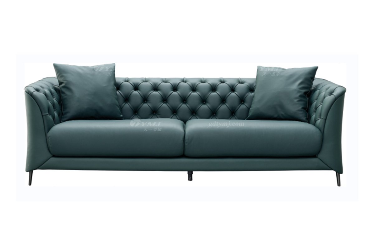极简风格家具LUTUBE视频在线观看别墅会所大宅简约实木绿色半皮扶手三人位沙发