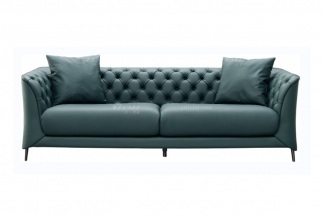 极简风格家具LUTUBE视频在线观看别墅会所大宅简约实木绿色半皮扶手三人位沙发