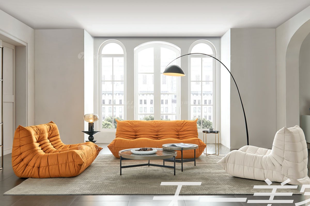 极简风格家具LUTUBE视频在线观看别墅会所大宅简约环保布艺橙色懒人毛毛虫沙发WD603沙发