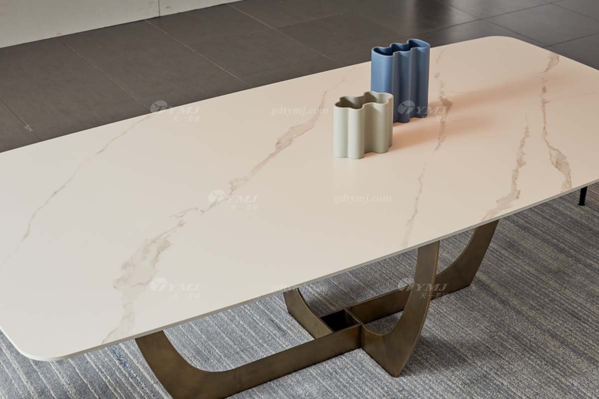 极简风格家具LUTUBE视频在线观看别墅会所大宅时尚拉丝不锈钢底+进口岩板长餐桌WD604餐桌