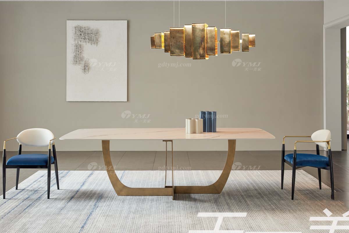 极简风格家具LUTUBE视频在线观看别墅会所大宅时尚拉丝不锈钢底+进口岩板长餐桌WD604餐桌