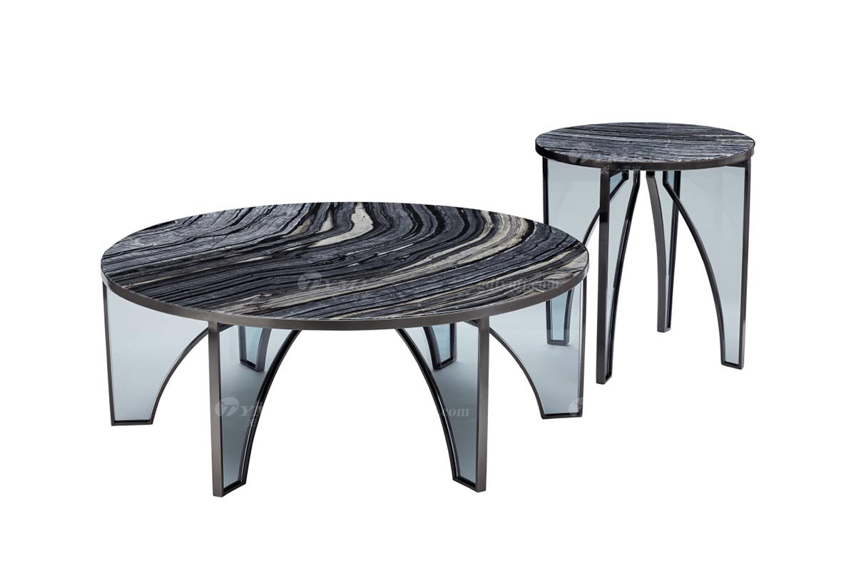 极简风格家具LUTUBE视频在线观看别墅会所大宅时尚黑钛不锈钢+玻璃大理石组合茶几