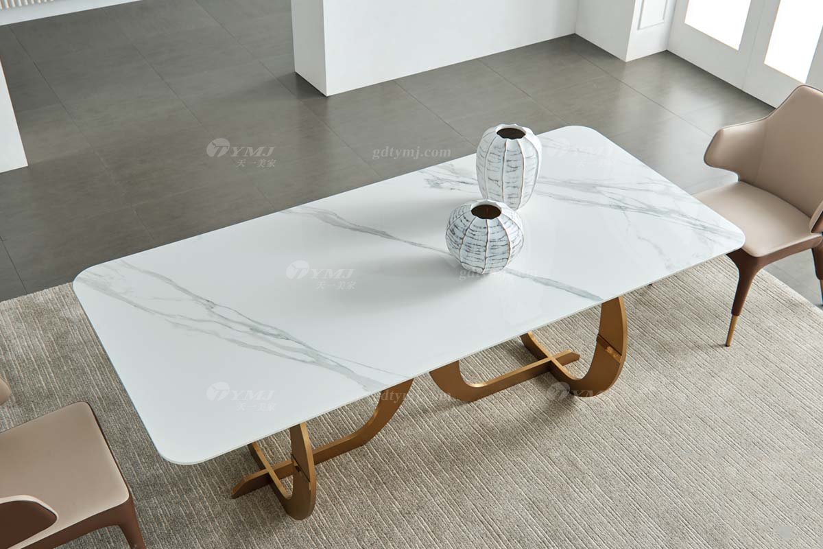 极简风格家具LUTUBE视频在线观看别墅会所大宅简约不锈钢天然大理石长餐桌WD702餐桌