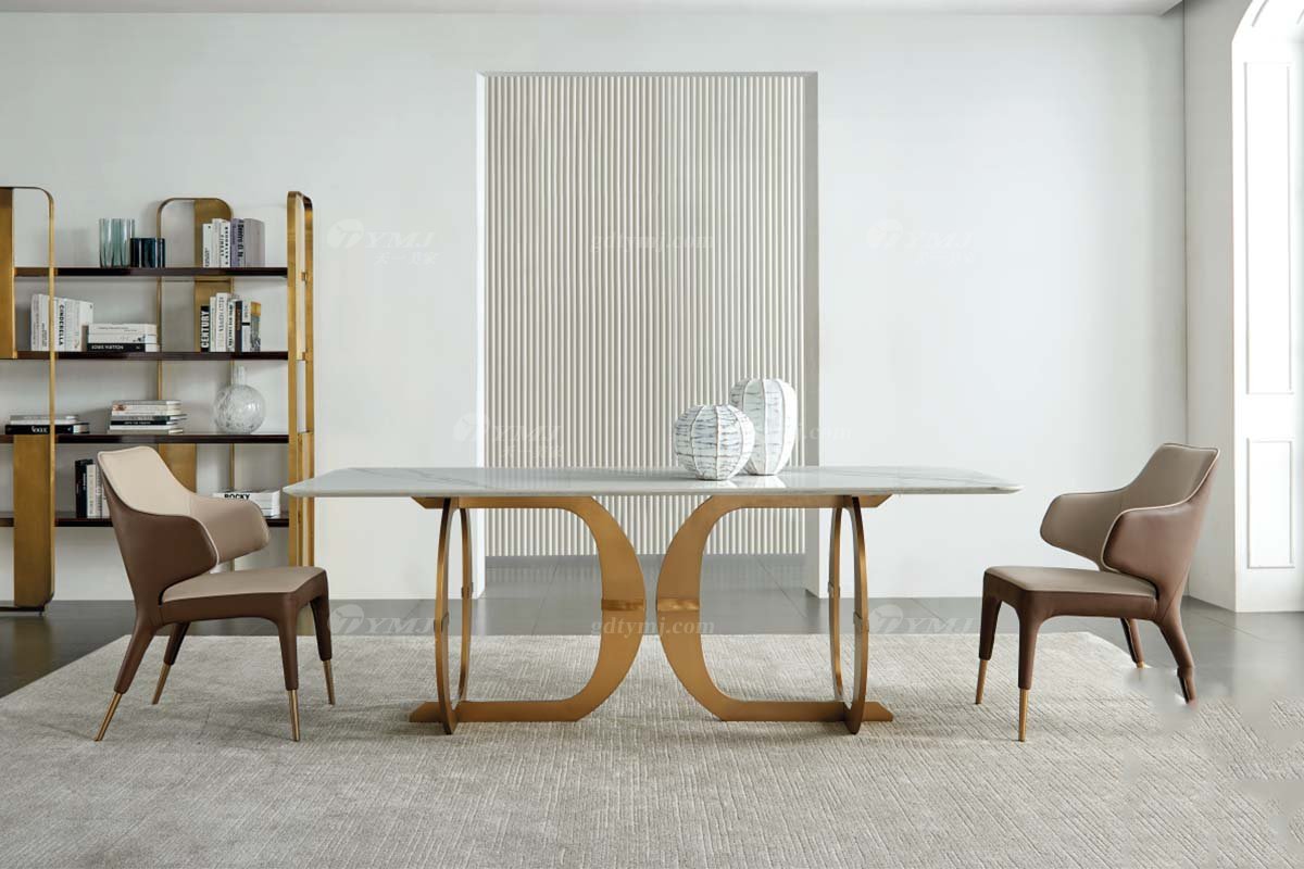 极简风格家具LUTUBE视频在线观看别墅会所大宅简约不锈钢天然大理石长餐桌WD702餐桌