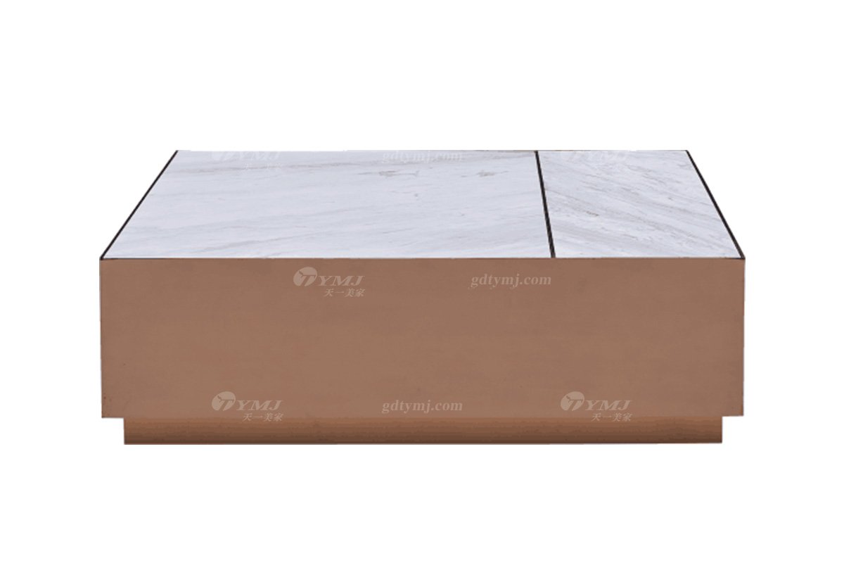 极简风格家具LUTUBE视频在线观看别墅会所大宅简约玫瑰金不锈钢+天然大理石茶几