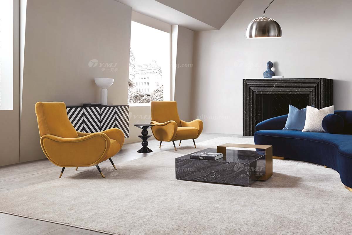 极简风格家具LUTUBE视频在线观看别墅会所大宅时尚创意橙色布艺休闲椅WD707休闲椅