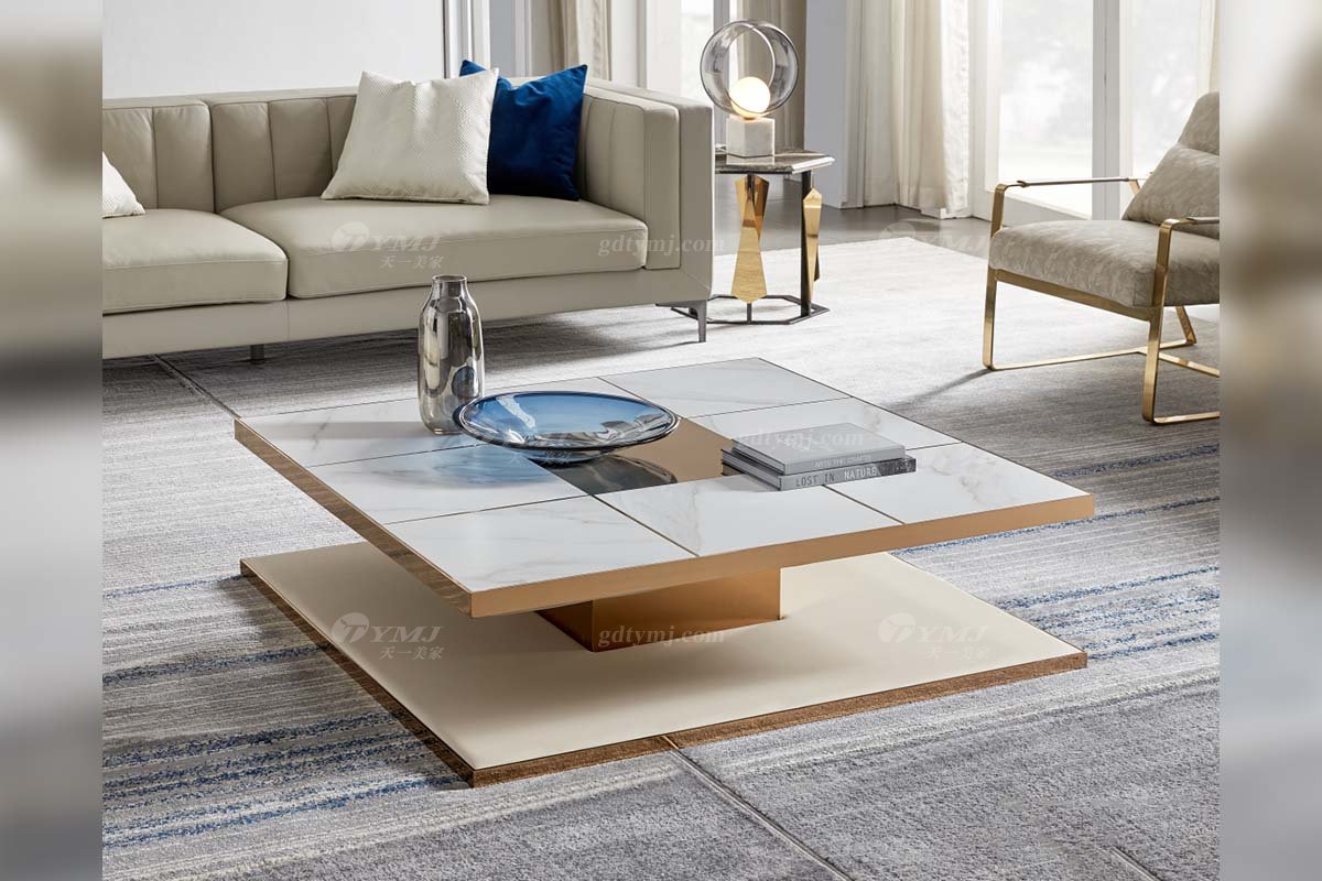 极简风格家具LUTUBE视频在线观看别墅会所大宅简约方形不锈钢+天然大理石茶几WD701茶几