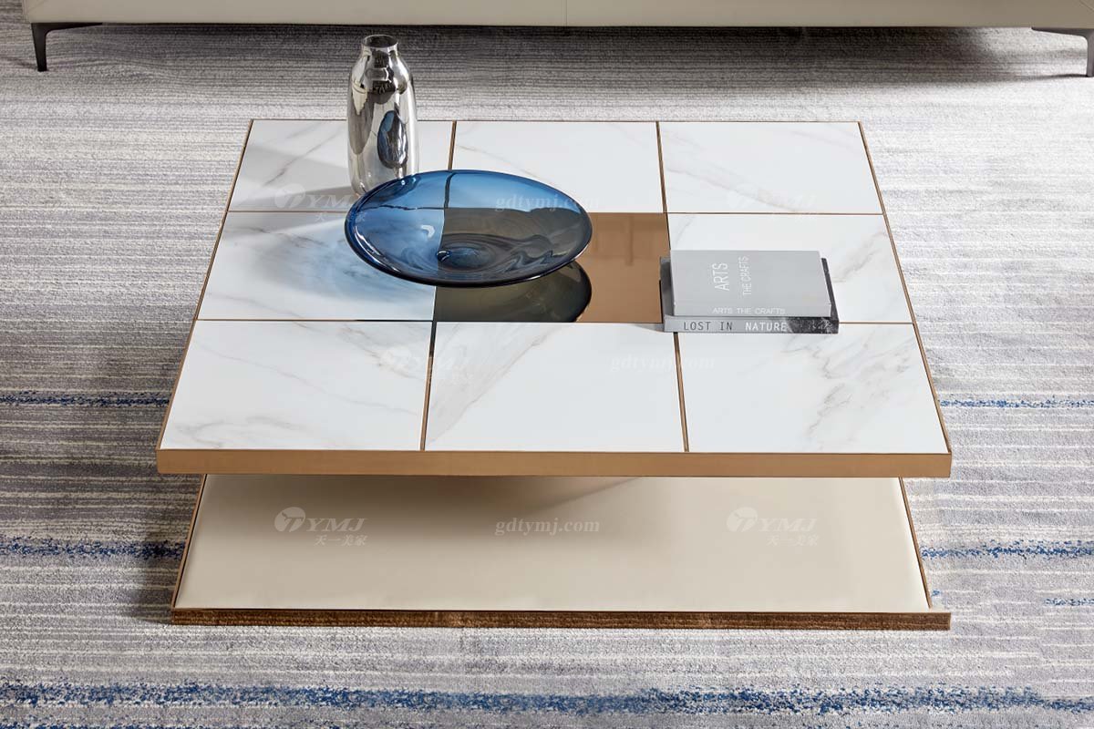 极简风格家具LUTUBE视频在线观看别墅会所大宅简约方形不锈钢+天然大理石茶几WD701茶几场景
