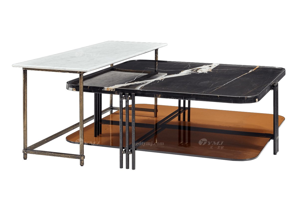 极简风格家具LUTUBE视频在线观看别墅会所大宅简约天然大理石+不锈钢底组合茶几