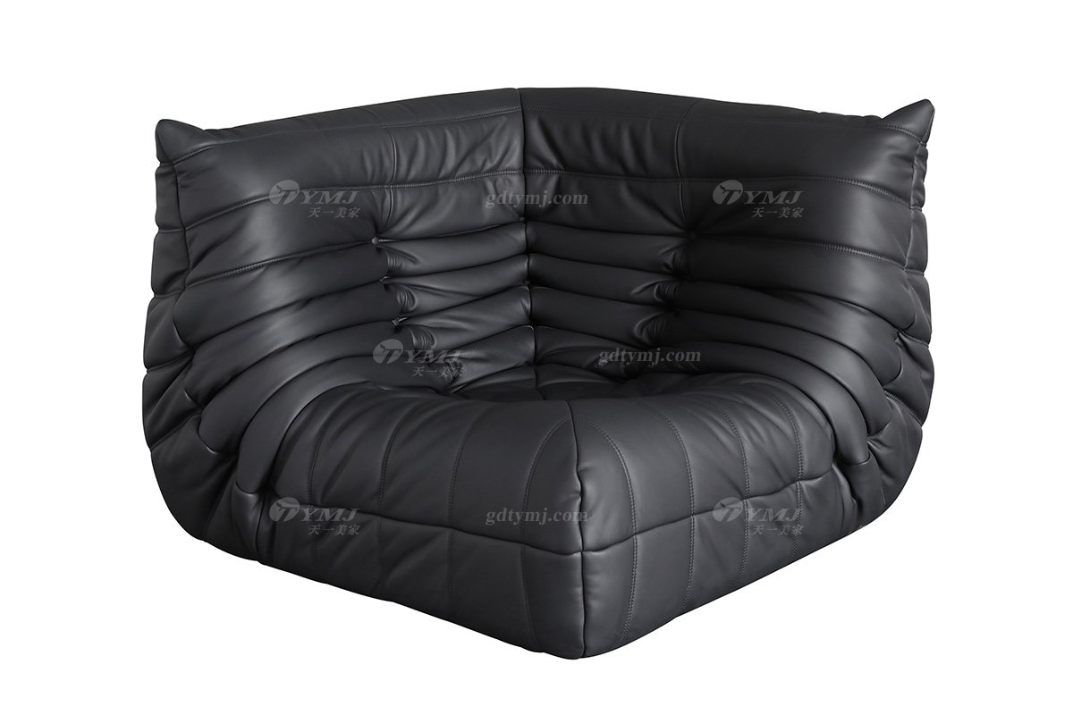 极简风格家具LUTUBE视频在线观看别墅会所大宅简约黑色半皮转角沙发