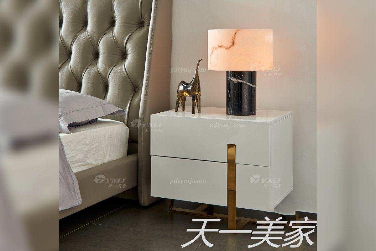 极简风格家具LUTUBE视频在线观看别墅会所大宅简约E1级环保板+不锈钢白色床头柜WD605床头柜场景