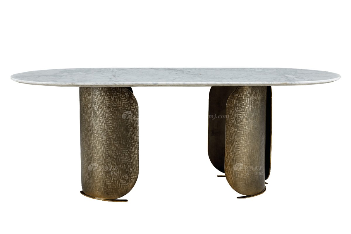 极简风格家具LUTUBE视频在线观看别墅会所大宅简约天然大理石+不锈钢青古铜长餐桌