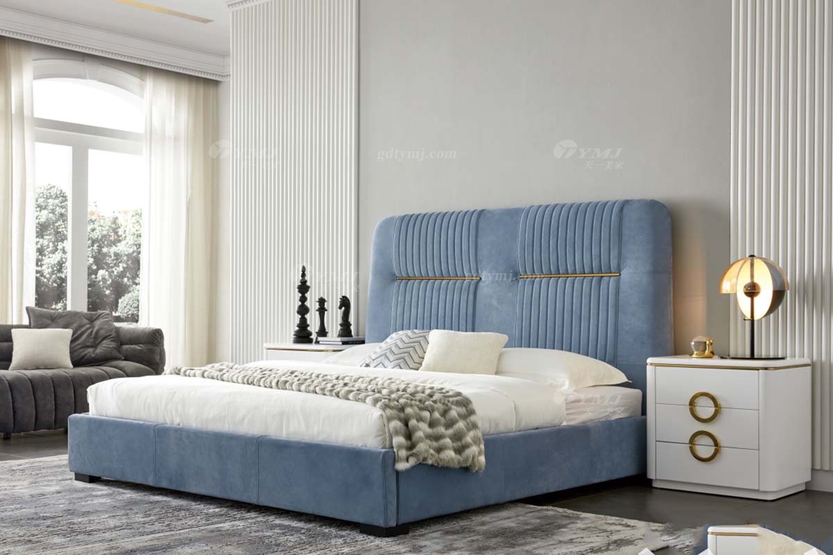 极简风格家具LUTUBE视频在线观看别墅会所大宅时尚进口实木+磨砂皮大床WD608床