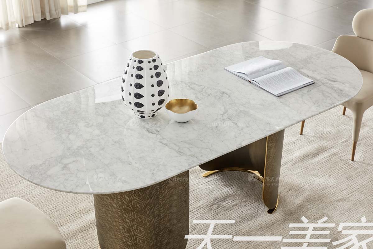 极简风格家具LUTUBE视频在线观看别墅会所大宅简约天然大理石+不锈钢青古铜长餐桌WD608餐桌