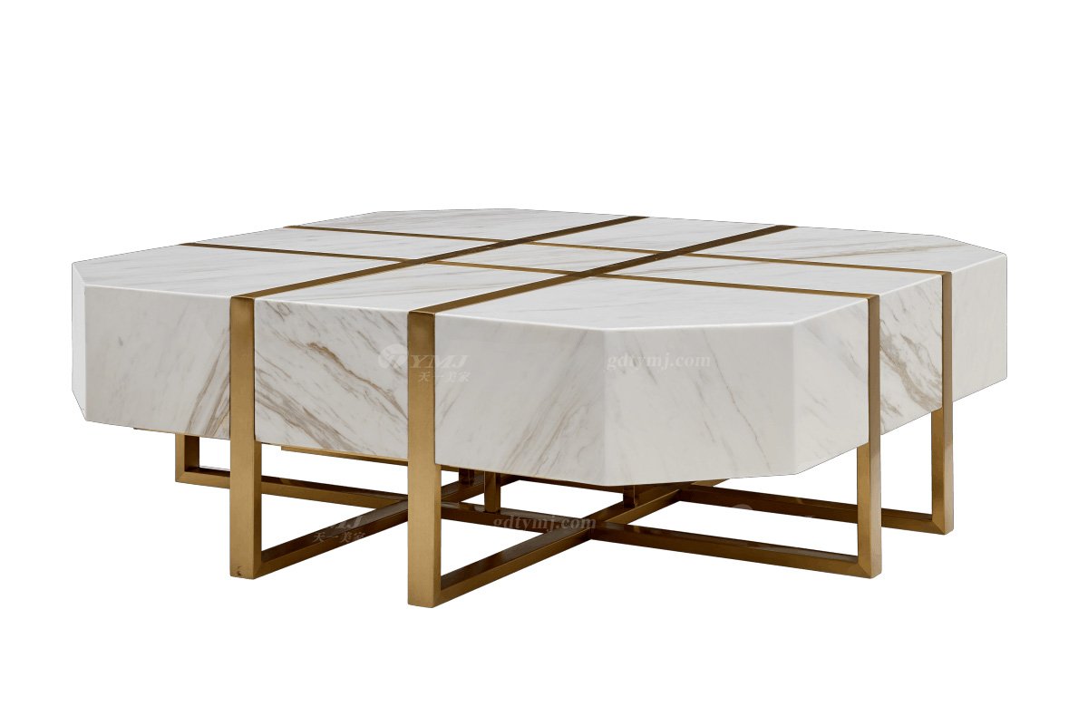 极简风格家具LUTUBE视频在线观看别墅会所大宅时尚天然大理石+不锈钢金色茶几