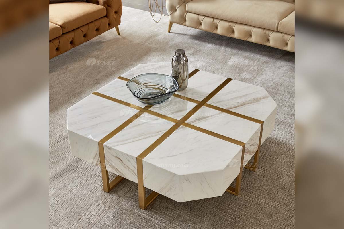 极简风格家具LUTUBE视频在线观看别墅会所大宅时尚天然大理石+不锈钢金色茶几WD610茶几细节