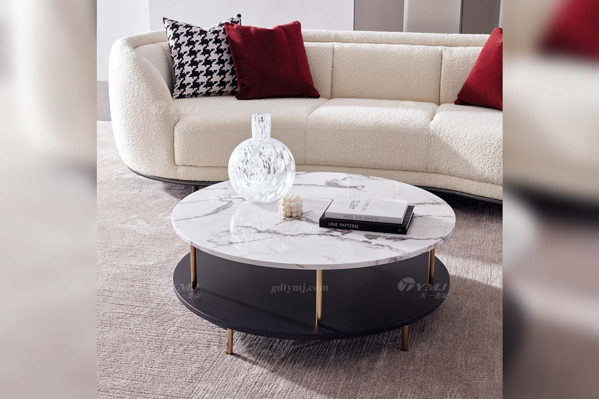 极简风格家具LUTUBE视频在线观看别墅会所大宅时尚不锈钢五金+天然大理石圆茶几WD713茶几场景