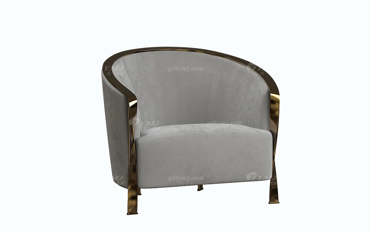 极简风格家具LUTUBE视频在线观看别墅会所大宅简约时尚拉丝不锈钢+灰色布艺休闲椅