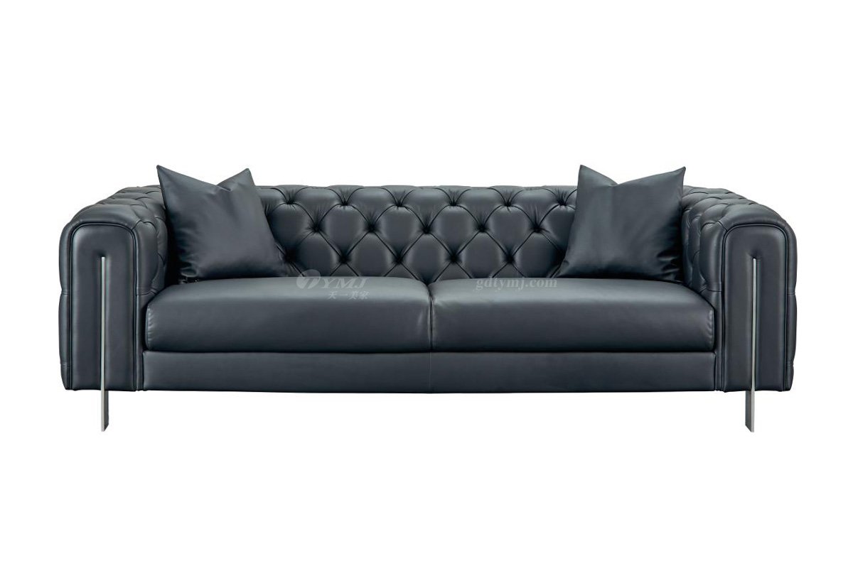 极简风格家具LUTUBE视频在线观看别墅会所大宅简约不锈钢脚+深色半皮三位沙发