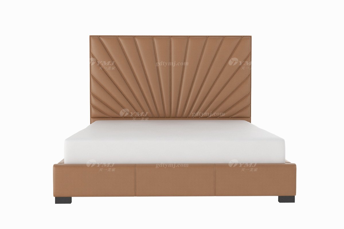 极简风格家具LUTUBE视频在线观看别墅会所大宅时尚简约进口实木半皮软包棕色大床