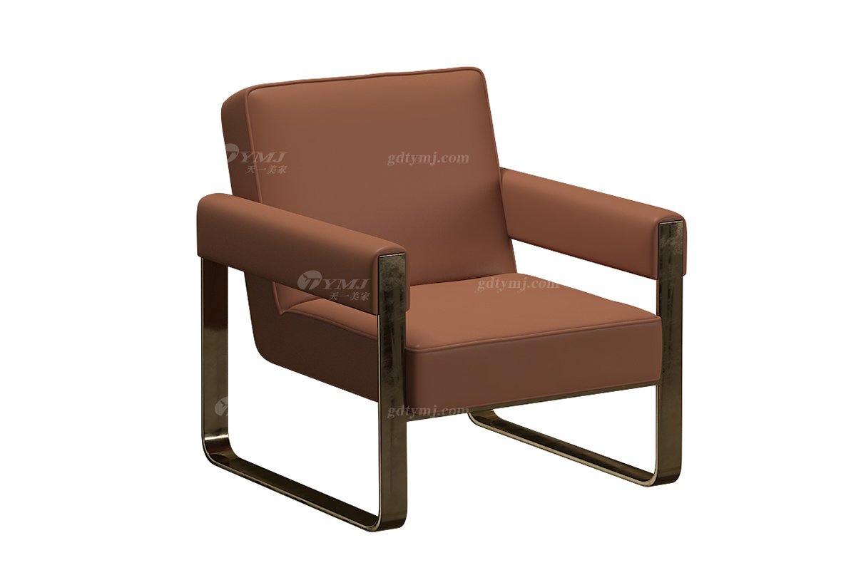 极简风格家具LUTUBE视频在线观看别墅会所大宅舒适简约不锈钢+棕色纳帕皮艺休闲椅