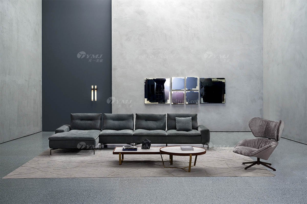 意式极简风格家具LUTUBE视频在线观看别墅会所大宅舒适时尚创意灰色布艺不锈钢底休闲椅休闲椅