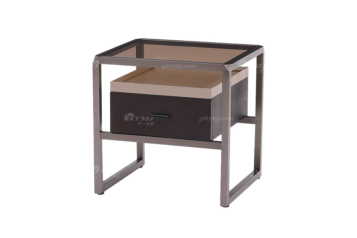 意式极简风格家具LUTUBE视频在线观看别墅会所大宅时尚简约茶玻钢化床头柜BRK6557床头柜