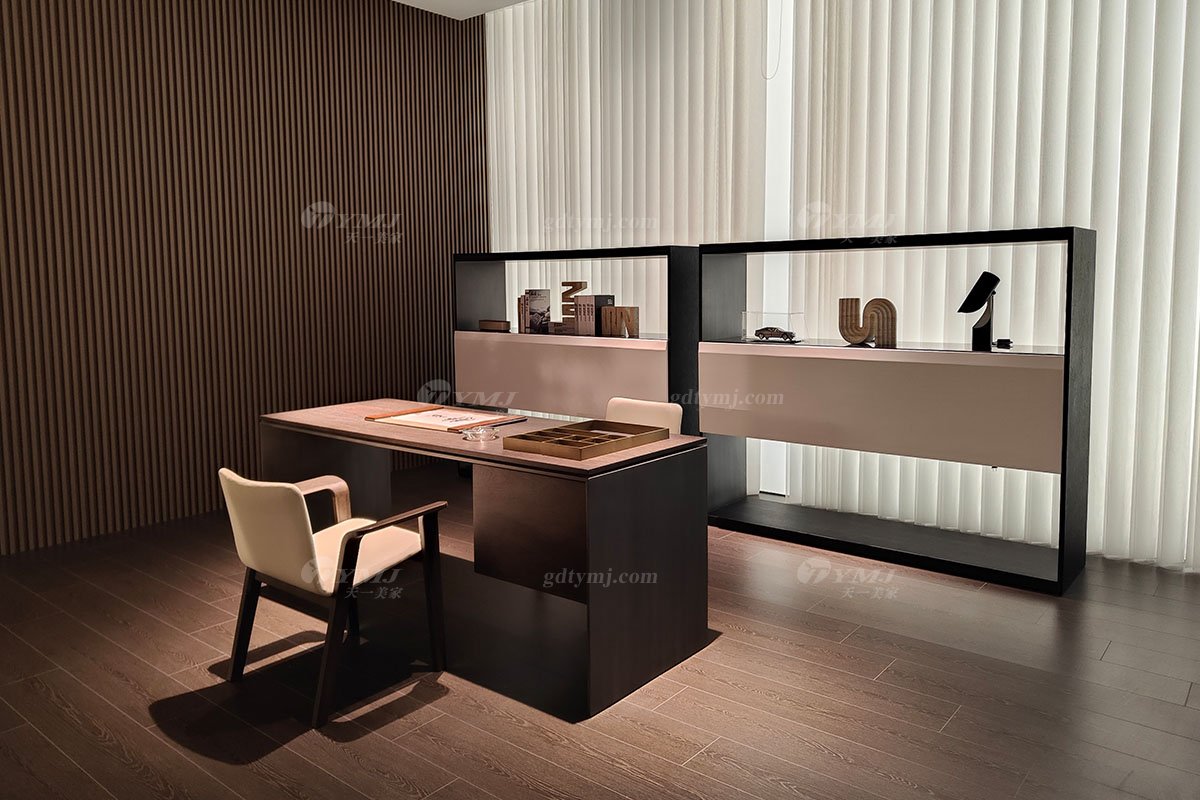 意式极简风格家具时尚创意莫兰迪灰亮光+枪黑金书架置物架BRG159书架场景