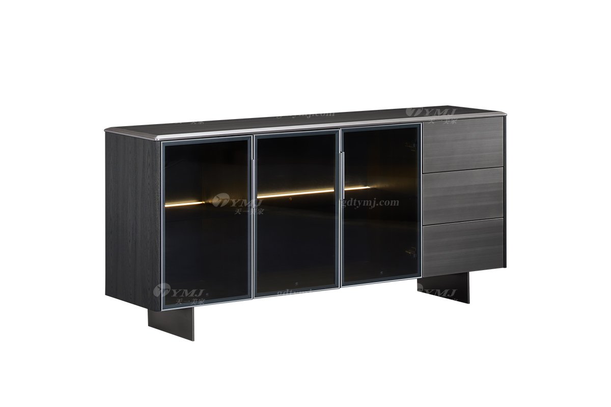 意式极简风格家具时尚LUTUBE视频在线观看大宅家用大气拉丝不锈钢五金脚枪黑餐边柜