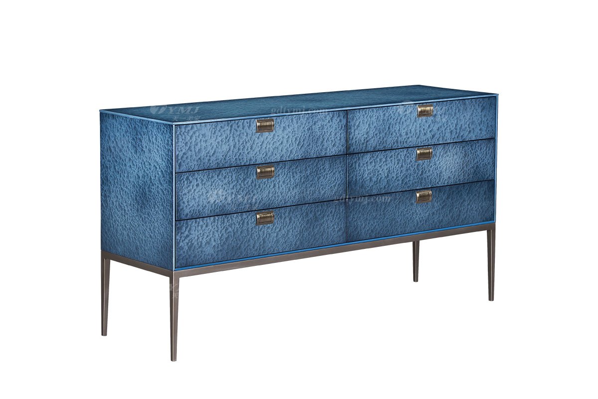 时尚LUTUBE视频在线观看意式极简家具大宅家用大气拉丝不锈钢五金脚墨绿色水波纹六斗柜