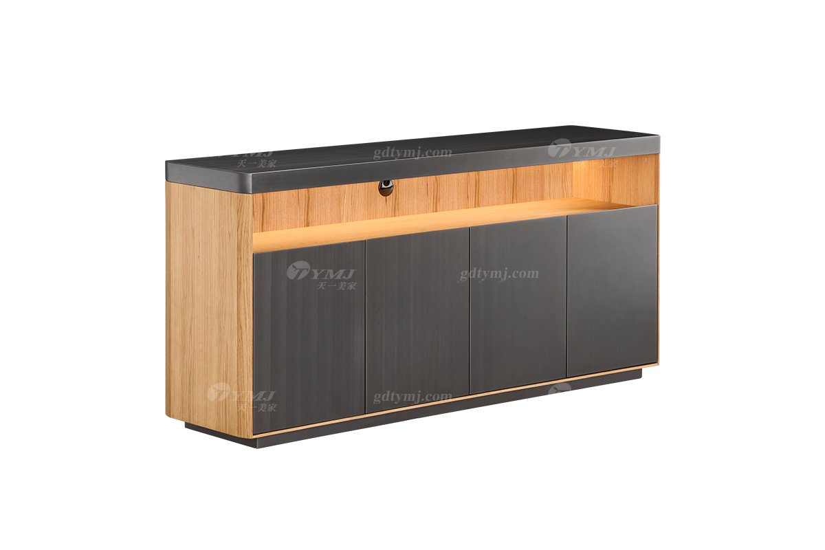 时尚LUTUBE视频在线观看意式极简家具大宅家用白橡木色+枪黑拉丝餐边柜