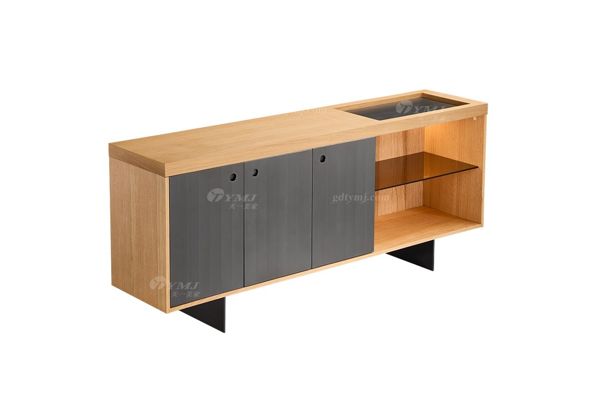 时尚LUTUBE视频在线观看意式极简家具大宅家用白橡木色+枪黑拉丝餐边柜