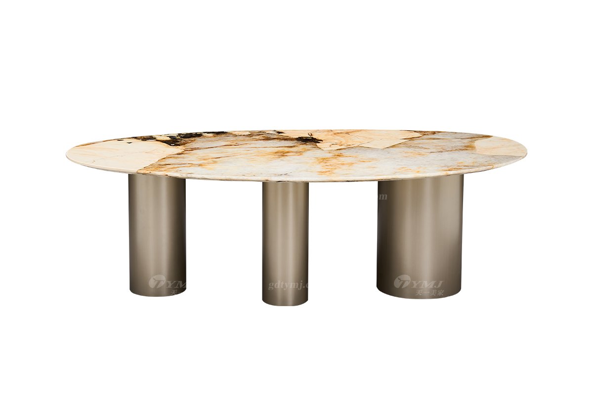 时尚LUTUBE视频在线观看意式极简家具别墅大宅家用大气潘多拉奢石+黄古铜拉丝长餐台