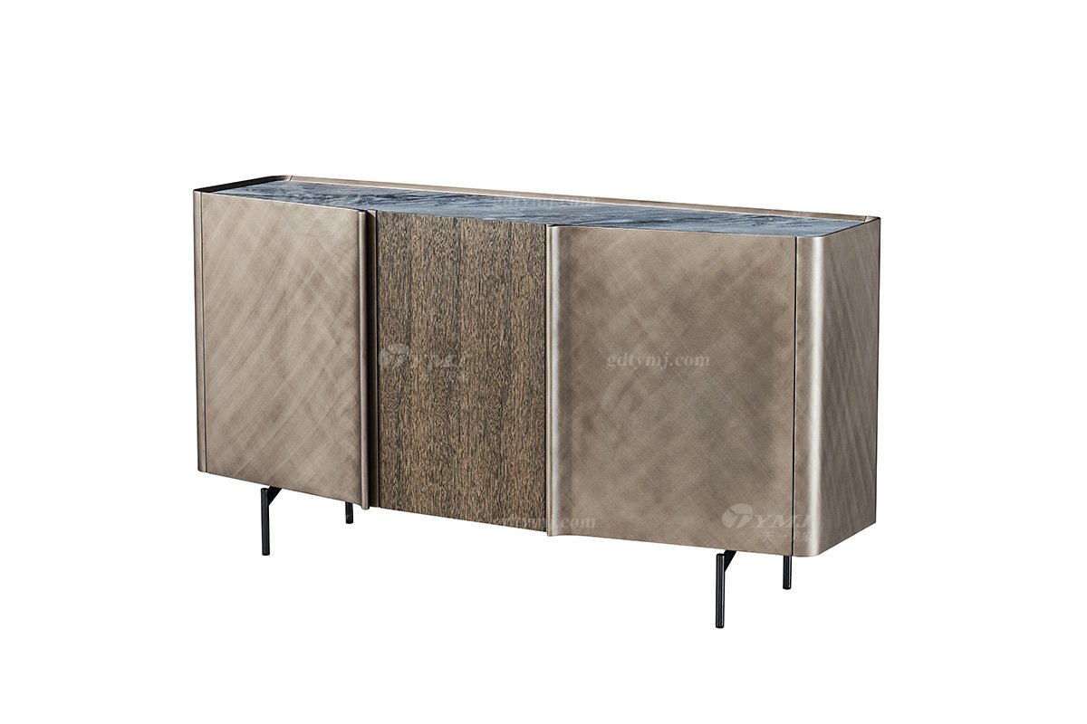 时尚LUTUBE视频在线观看意式极简家具别墅大宅家用大理石面+玫瑰金餐边柜