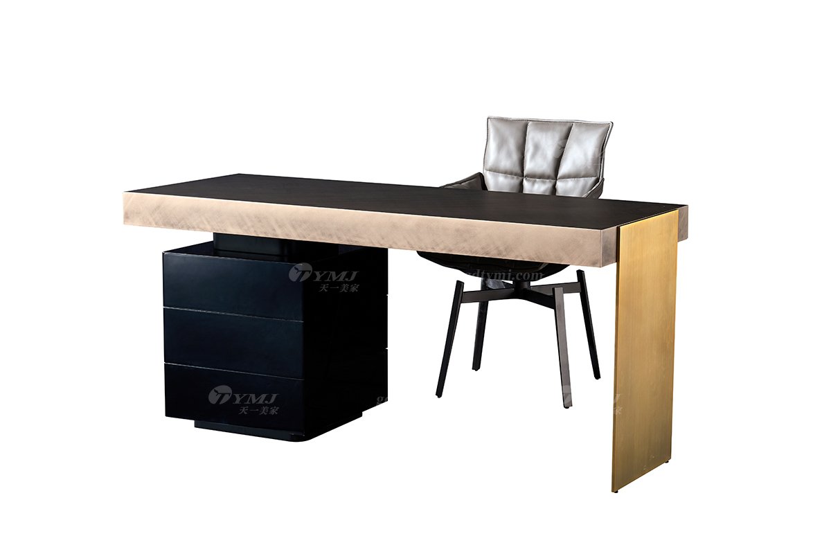 时尚LUTUBE视频在线观看意式极简家具别墅大宅家用玫瑰金+黑亮光书桌18005-1.8书桌组合