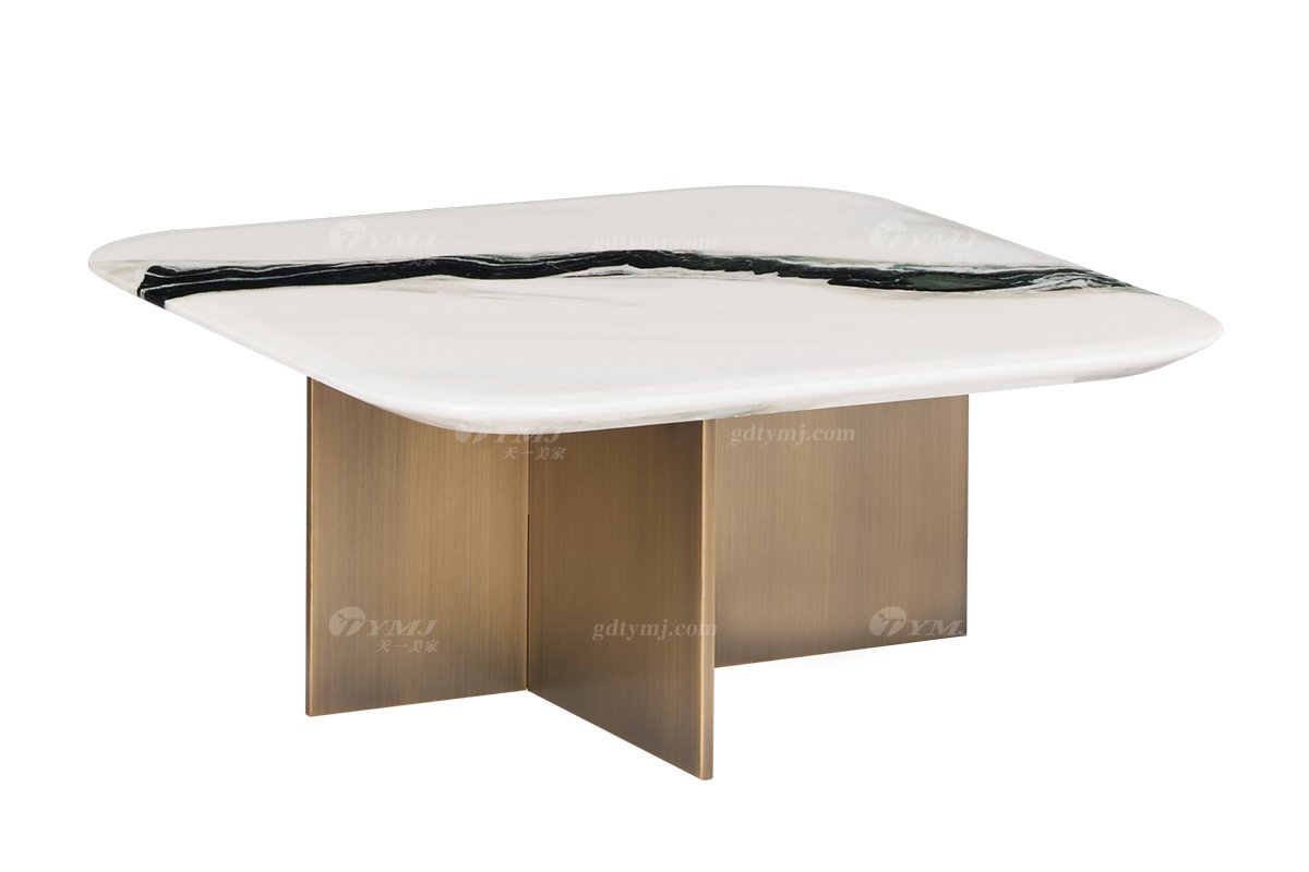 时尚LUTUBE视频在线观看意式极简家具别墅家用豪宅黄古铜金属底+天然大理石小方几