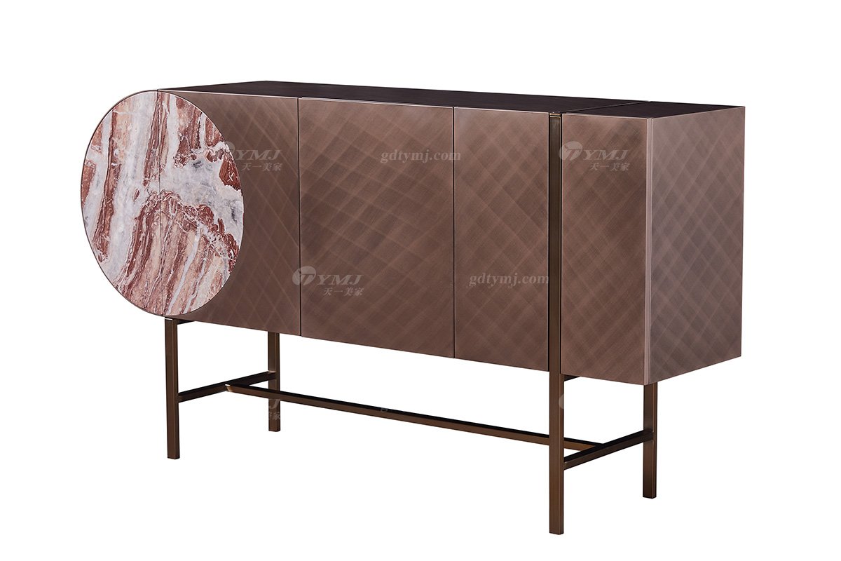 时尚LUTUBE视频在线观看意式极简家具别墅家用豪宅大气大理石+玫瑰金色餐边柜