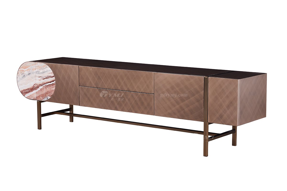 时尚LUTUBE视频在线观看意式极简家具别墅家用豪宅大气大理石+玫瑰金色电视柜地柜