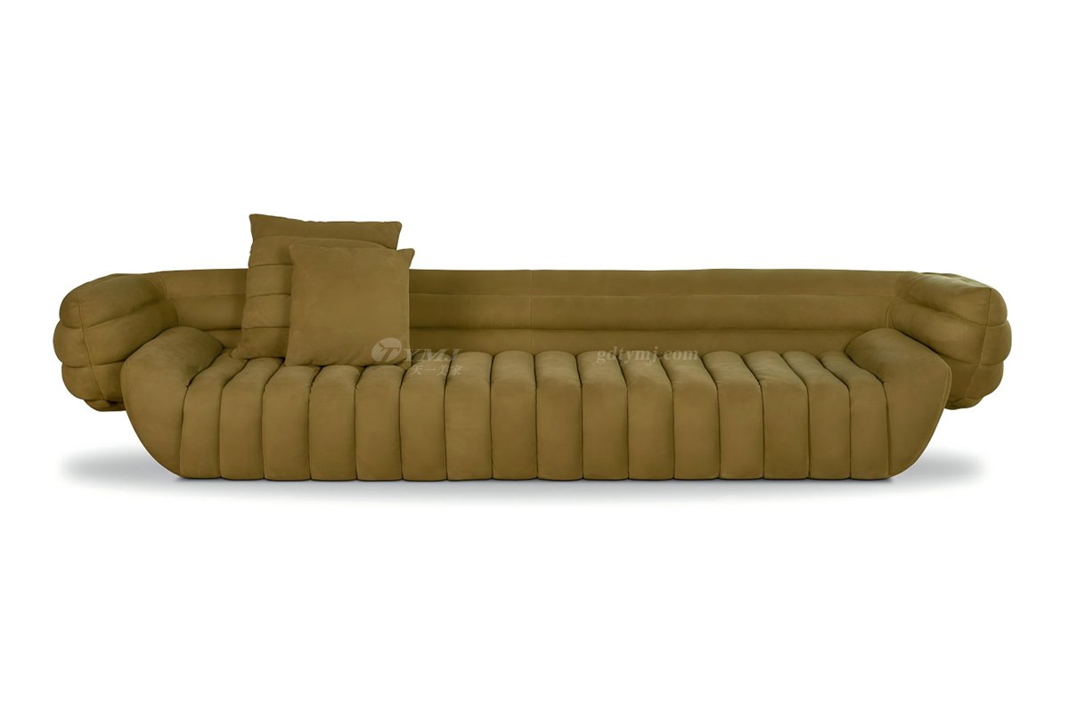 时尚LUTUBE视频在线观看意式极简家具别墅家用豪宅黄色磨砂皮四位沙发